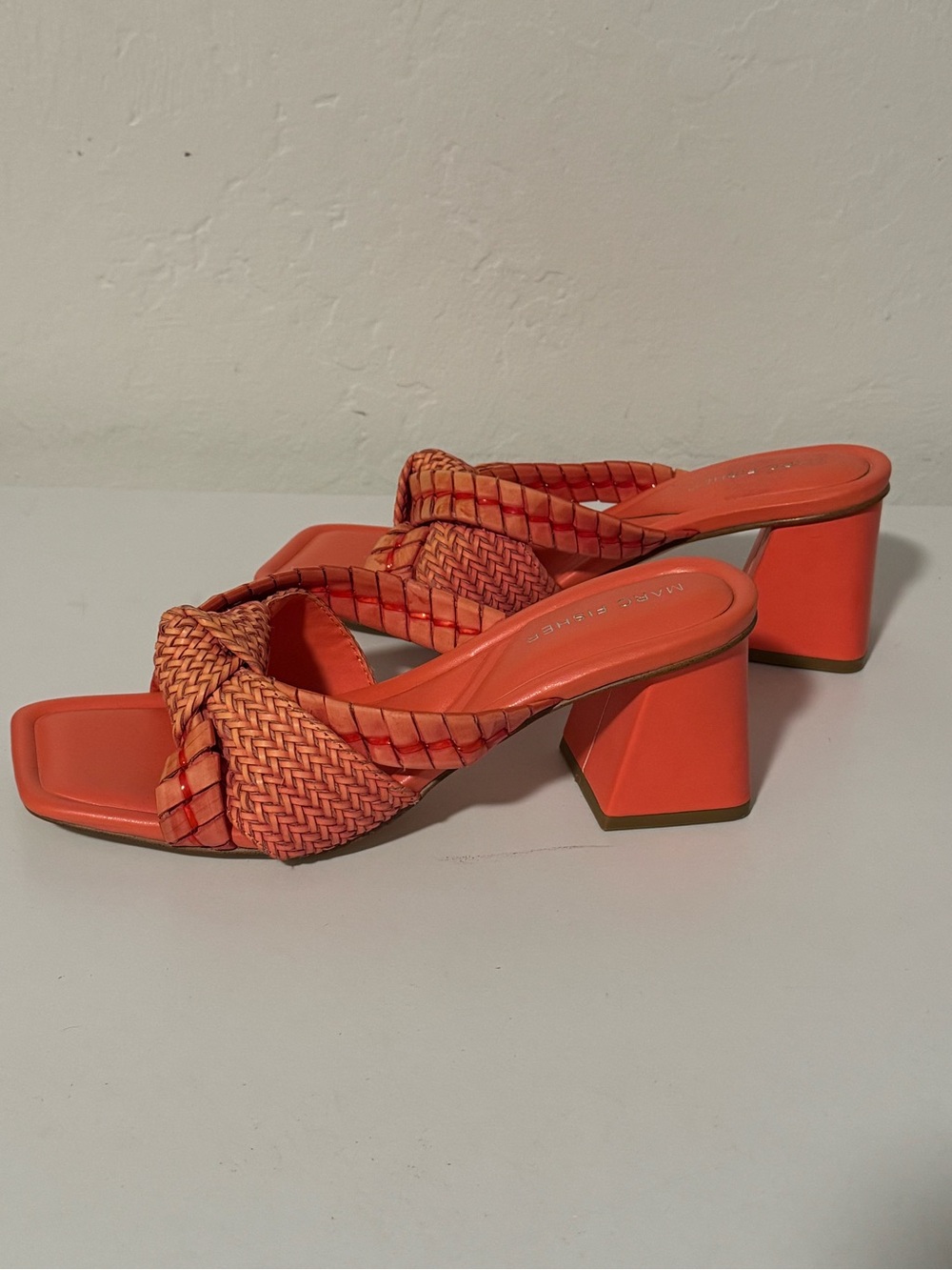 Marc Fisher Braided Coral/Orange Slide Mules - Picture 2 of 8